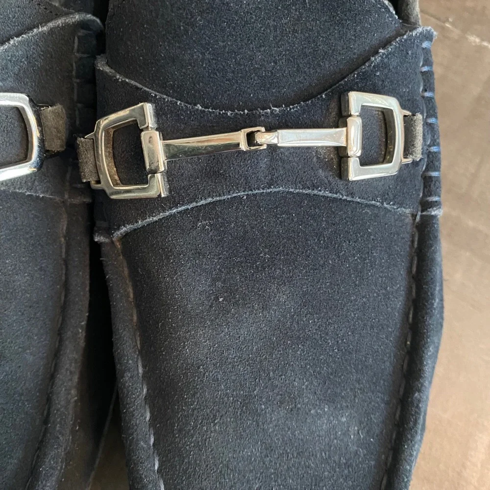 Gucci Mens Designer Navy Blue Suede Horsebit Loafers Size 11 Timeless Classic‎